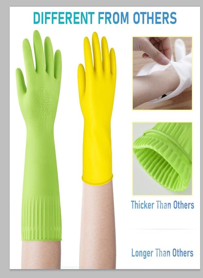 Disfore 2 Pairs of Durable Rubber Gloves, Reusable Non-Slip Cleaning Gloves, Long-Sleeved Waterproof Dishwashing Gloves to Protect Hands, Soft and Comfortable Premium Kitchen Gloves, (Small Green) - Image 4